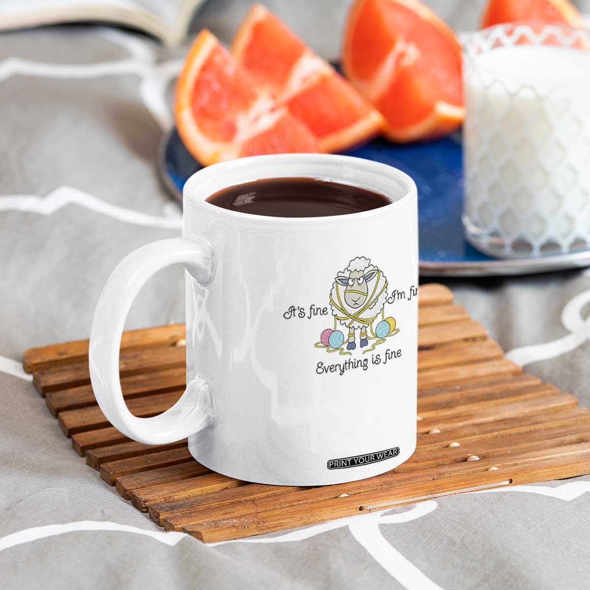 Its Fine I am Fine Everything Is Fine Coffee Mug Funny Sheep Yarn Chaos TS12 Print Your Wear