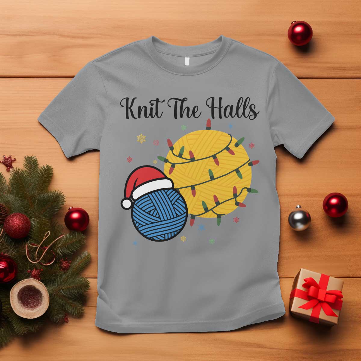 Knit The Halls T Shirt Funny Knitters Christmas Gift TS12 Sport Gray Print Your Wear