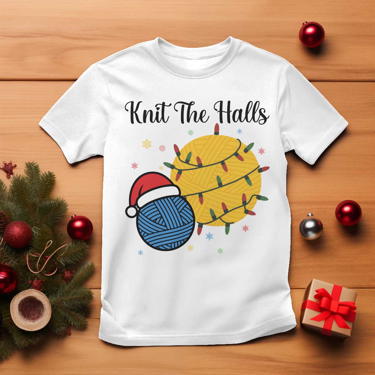 Knit The Halls T Shirt Funny Knitters Christmas Gift TS12 White Print Your Wear