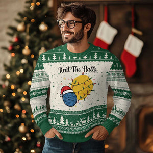 Knit The Halls Ugly Christmas Sweater Funny Knitters Xmas Gift TS12 Beige Green Print Your Wear