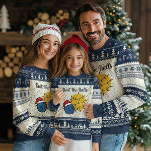Knit The Halls Ugly Christmas Sweater Funny Knitters Xmas Gift TS12 Beige Navy Print Your Wear