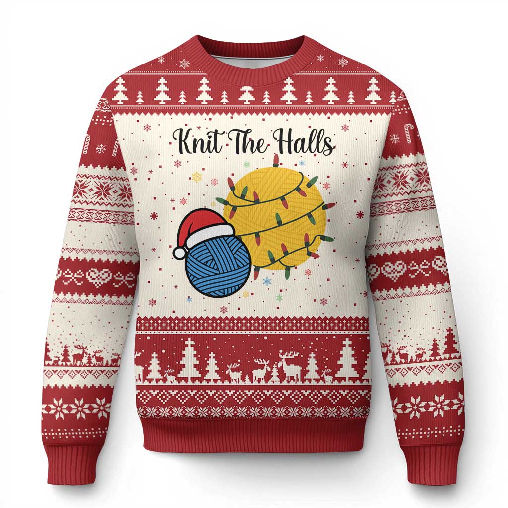 Knit The Halls Ugly Christmas Sweater Funny Knitters Xmas Gift TS12 Beige Red Print Your Wear