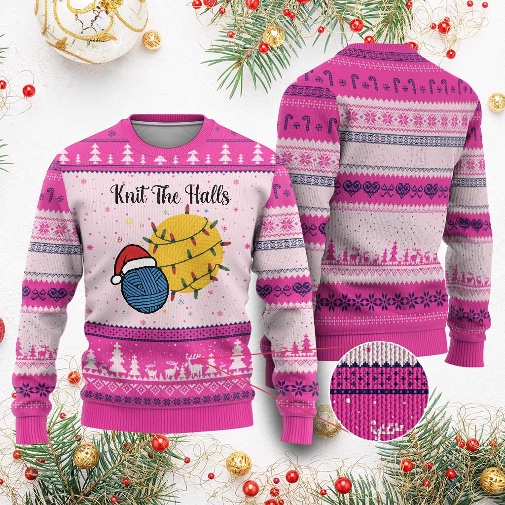 Knit The Halls Ugly Christmas Sweater Funny Knitters Xmas Gift TS12 Hot Pink Print Your Wear