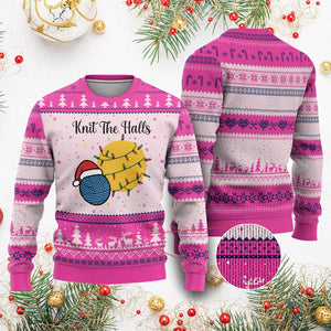 Knit The Halls Ugly Christmas Sweater Funny Knitters Xmas Gift TS12 Hot Pink Print Your Wear