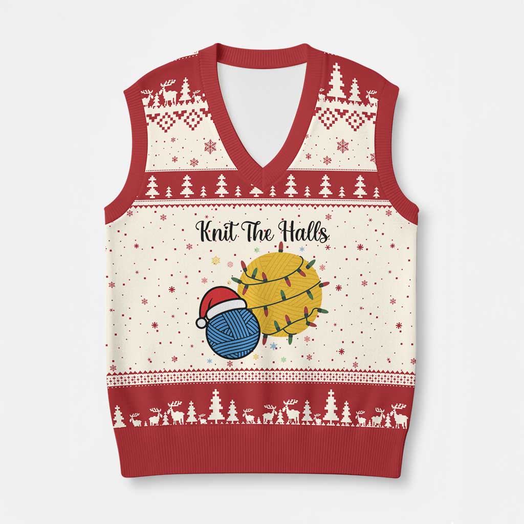 Knit The Halls V-Neck Knit Sweater Vest Funny Knitters Xmas Gift TS12 Beige Red Print Your Wear