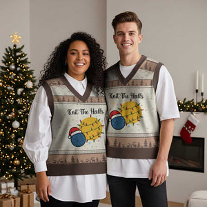 Knit The Halls V-Neck Knit Sweater Vest Funny Knitters Xmas Gift TS12 Mocha Mousse Print Your Wear