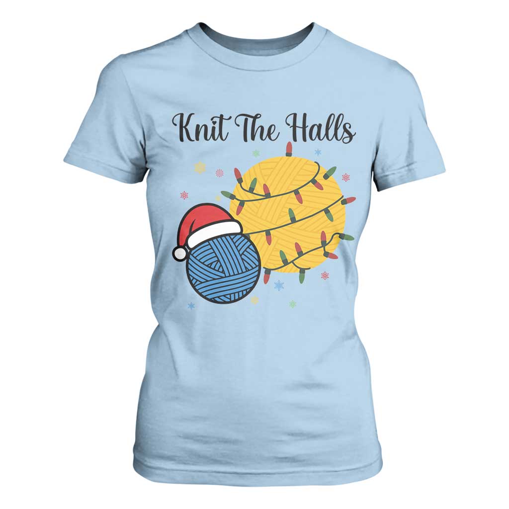 Knit The Halls T Shirt For Women Funny Knitters Christmas Gift TS12 Light Blue Print Your Wear
