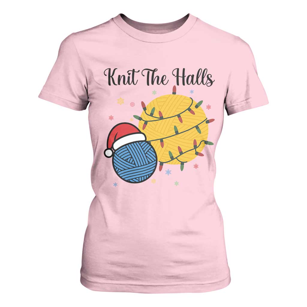 Knit The Halls T Shirt For Women Funny Knitters Christmas Gift TS12 Light Pink Print Your Wear