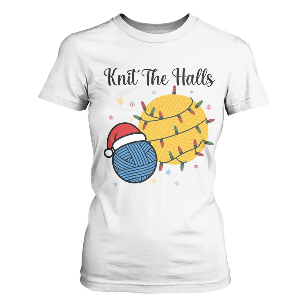 Knit The Halls T Shirt For Women Funny Knitters Christmas Gift TS12 White Print Your Wear