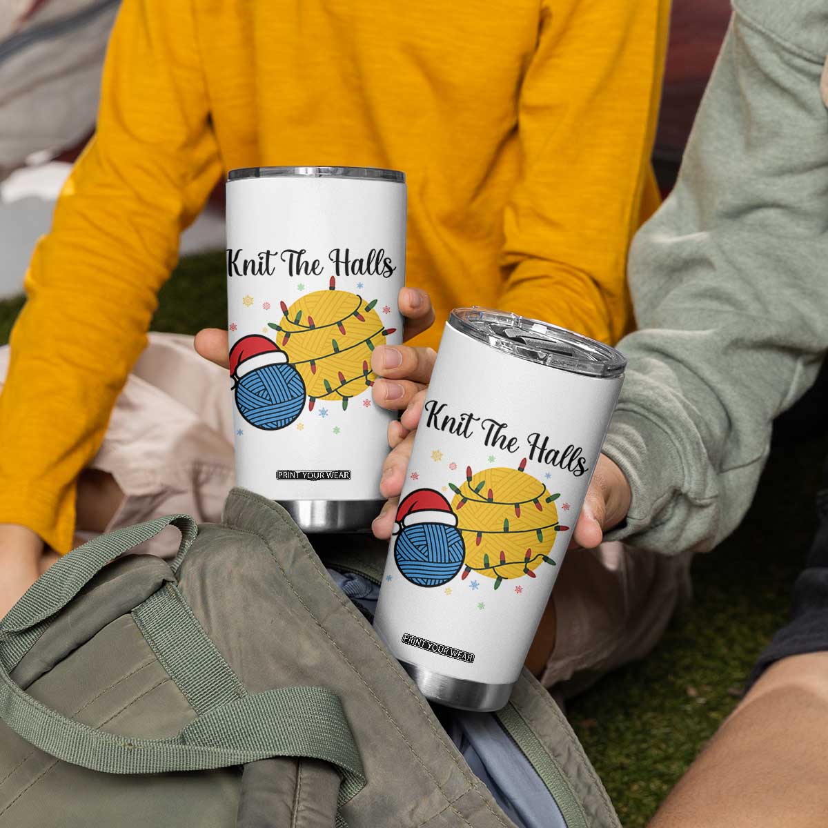 Knit The Halls Tumbler Cup Funny Knitters Christmas Gift TS12 Print Your Wear