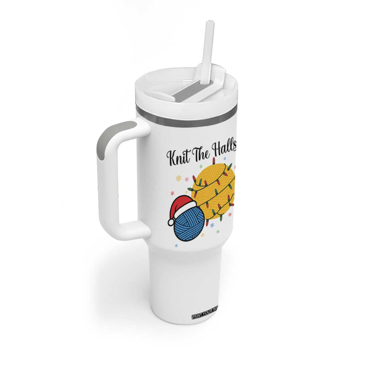 Knit The Halls Tumbler With Handle Funny Knitters Christmas Gift TS12 Print Your Wear