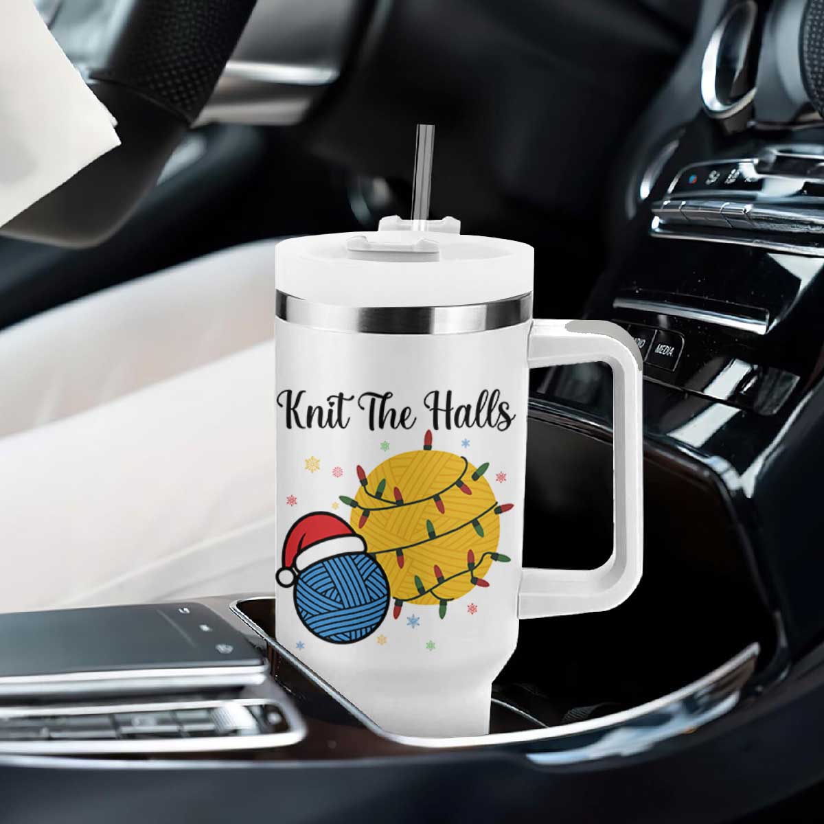 Knit The Halls Tumbler With Handle Funny Knitters Christmas Gift TS12 Print Your Wear