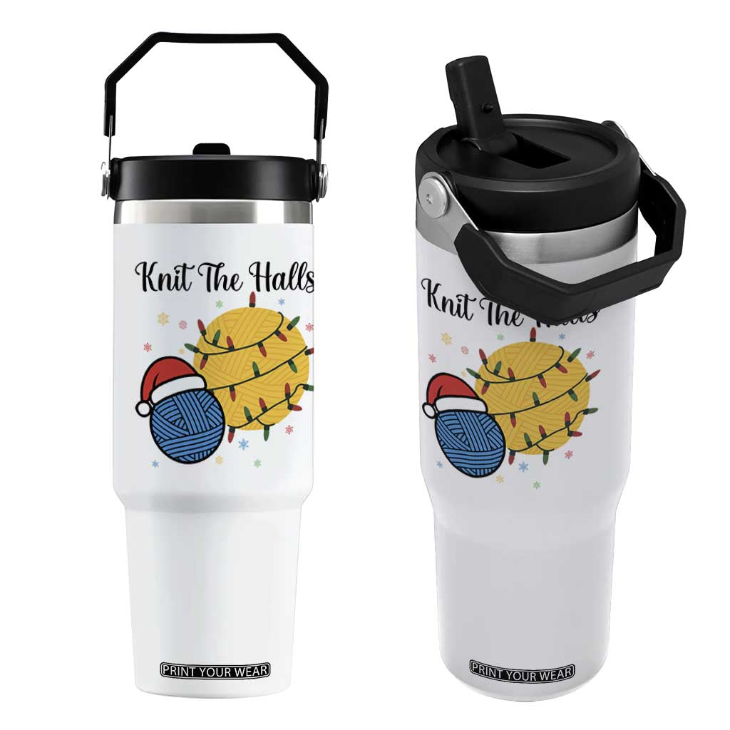 Knit The Halls Flip Straw Tumbler Funny Knitters Christmas Gift TS12 One Size: 30 oz White Print Your Wear