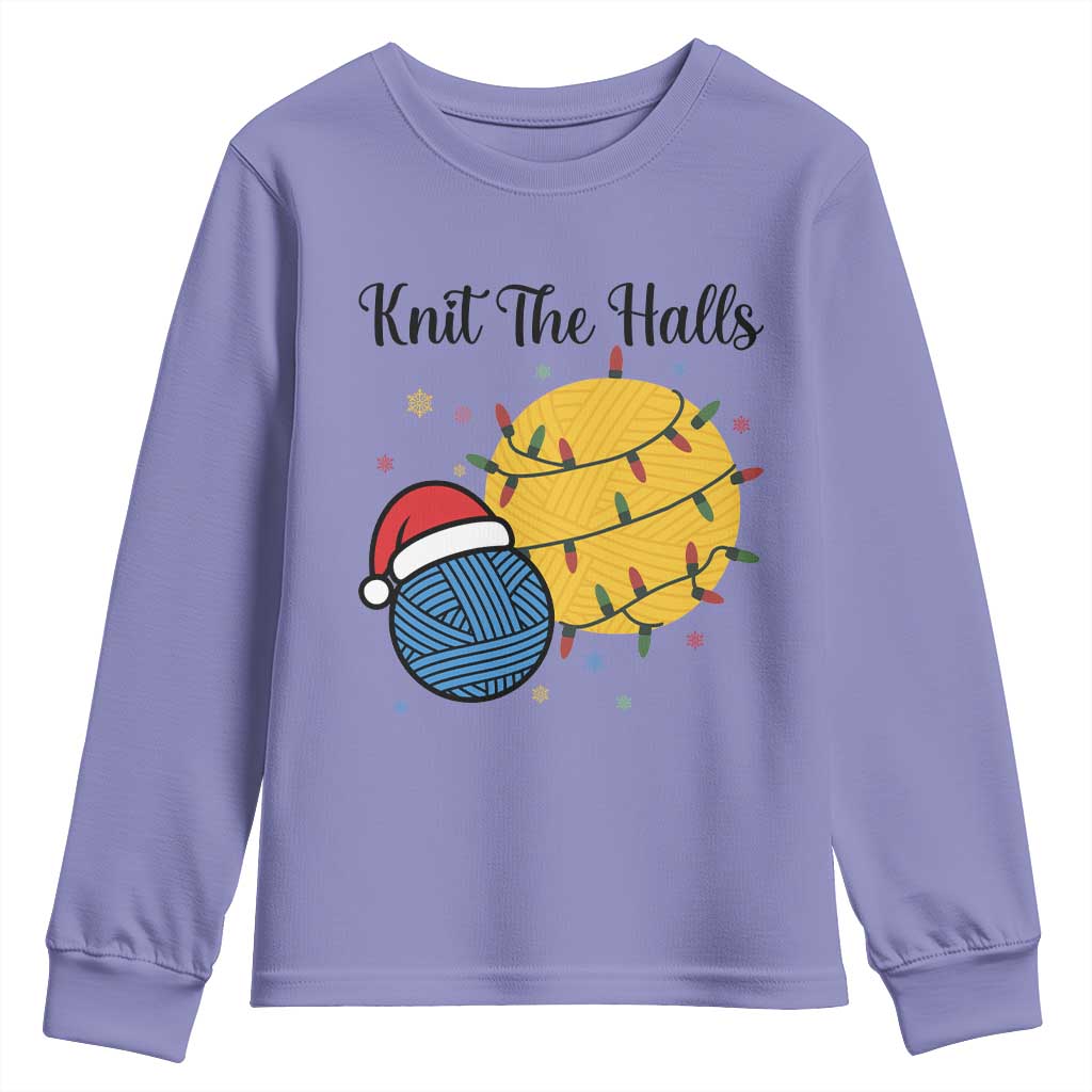 Knit The Halls Youth Sweatshirt Funny Knitters Christmas Gift TS12 Violet Print Your Wear