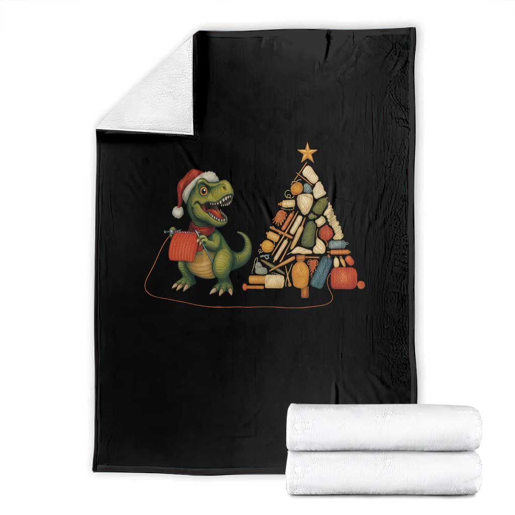 Christmas Dinosaur Knitting Throw Blanket Funny Yarn Tree Gift TS12 Black Print Your Wear