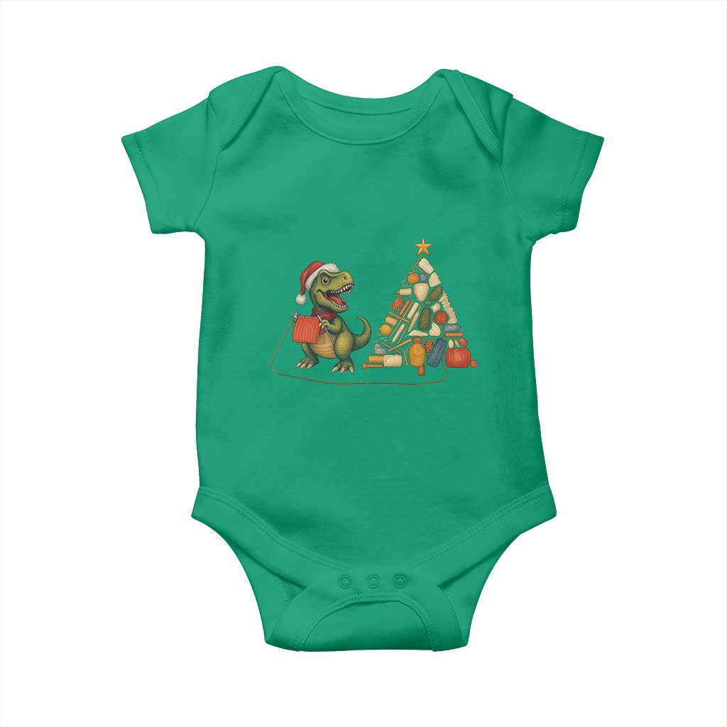 Christmas Dinosaur Knitting Baby Onesie Funny Yarn Tree Gift TS12 Irish Green Print Your Wear