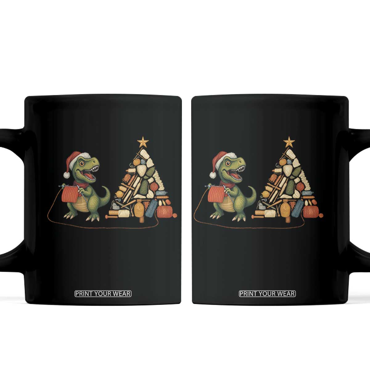 Christmas Dinosaur Knitting Coffee Mug Funny Yarn Tree Gift TS12 Black Print Your Wear