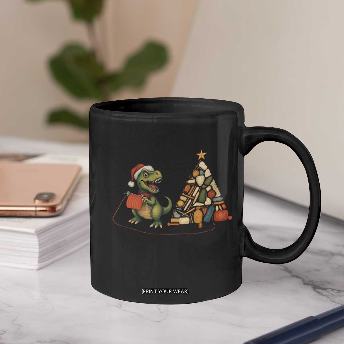 Christmas Dinosaur Knitting Coffee Mug Funny Yarn Tree Gift TS12 Print Your Wear