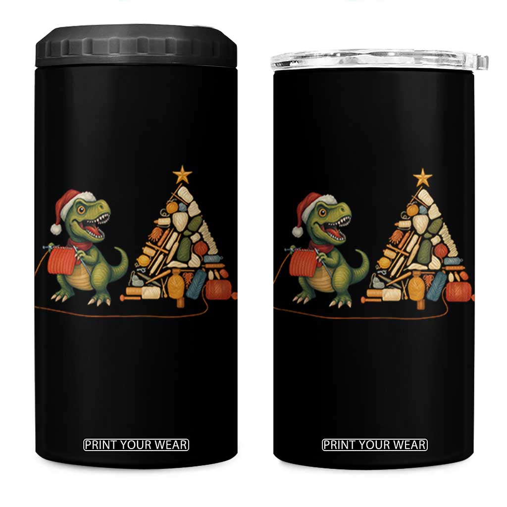 Christmas Dinosaur Knitting 4 in 1 Can Cooler Tumbler Funny Yarn Tree Gift TS12 One Size: 16 oz Black Print Your Wear
