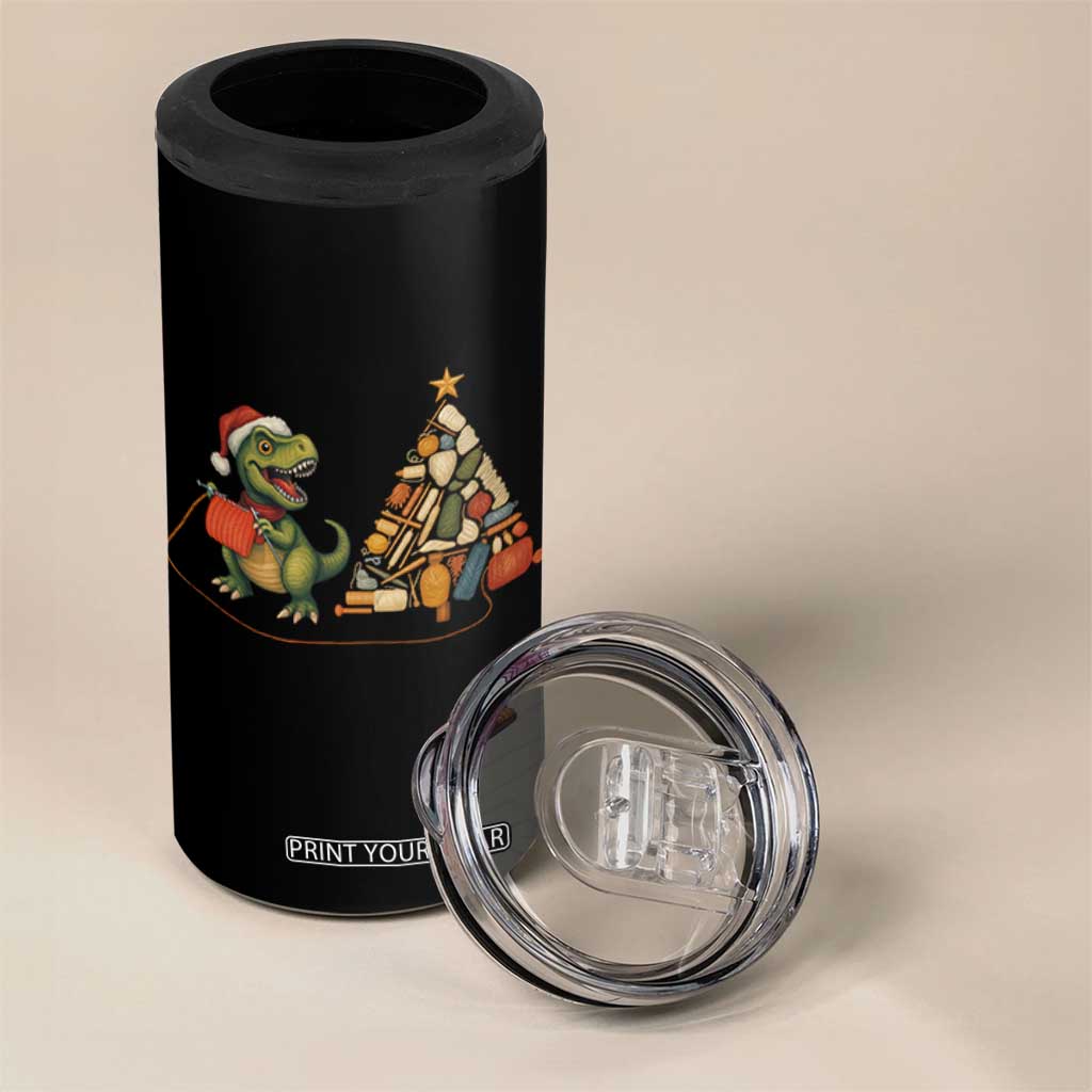 Christmas Dinosaur Knitting 4 in 1 Can Cooler Tumbler Funny Yarn Tree Gift TS12 Print Your Wear