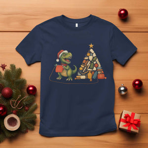 Christmas Dinosaur Knitting T Shirt Funny Yarn Tree Gift - Print Your Wear