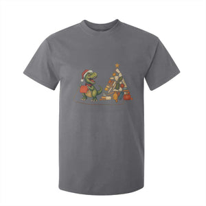Christmas Dinosaur Knitting T Shirt For Kid Funny Yarn Tree Gift TS12 Charcoal Print Your Wear