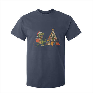 Christmas Dinosaur Knitting T Shirt For Kid Funny Yarn Tree Gift TS12 Navy Print Your Wear