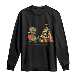 Christmas Dinosaur Knitting Long Sleeve Shirt Funny Yarn Tree Gift TS12 Black Print Your Wear
