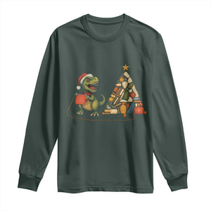 Christmas Dinosaur Knitting Long Sleeve Shirt Funny Yarn Tree Gift TS12 Dark Forest Green Print Your Wear