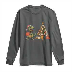 Christmas Dinosaur Knitting Long Sleeve Shirt Funny Yarn Tree Gift TS12 Dark Heather Print Your Wear