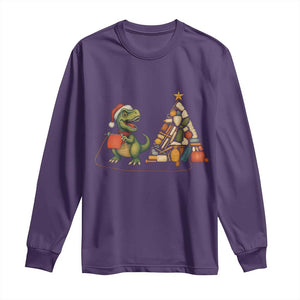 Christmas Dinosaur Knitting Long Sleeve Shirt Funny Yarn Tree Gift TS12 Purple Print Your Wear
