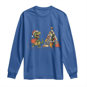 Christmas Dinosaur Knitting Long Sleeve Shirt Funny Yarn Tree Gift TS12 Royal Blue Print Your Wear