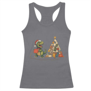 Christmas Dinosaur Knitting Racerback Tank Top Funny Yarn Tree Gift TS12 Charcoal Print Your Wear