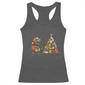 Christmas Dinosaur Knitting Racerback Tank Top Funny Yarn Tree Gift TS12 Dark Heather Print Your Wear
