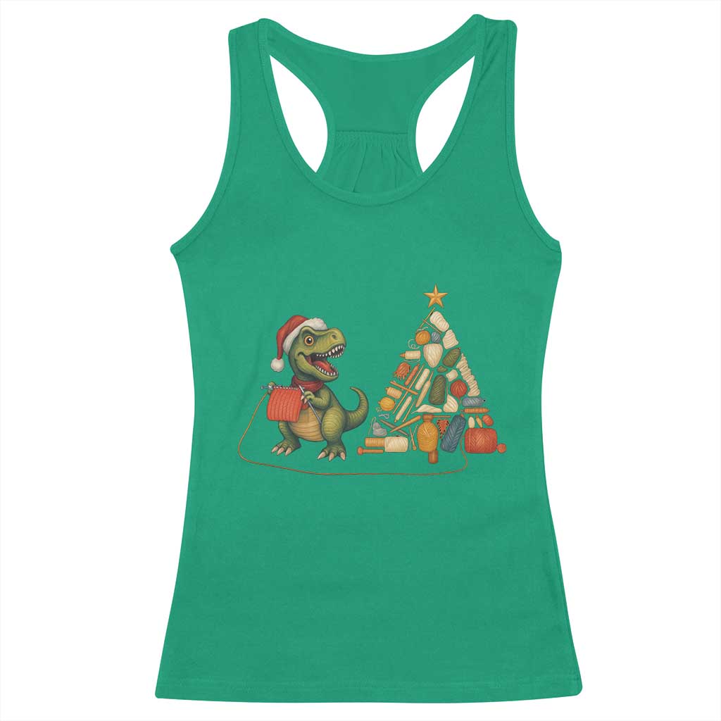Christmas Dinosaur Knitting Racerback Tank Top Funny Yarn Tree Gift TS12 Irish Green Print Your Wear