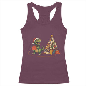 Christmas Dinosaur Knitting Racerback Tank Top Funny Yarn Tree Gift TS12 Maroon Print Your Wear