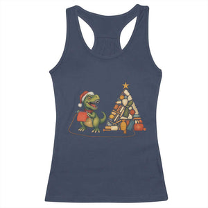 Christmas Dinosaur Knitting Racerback Tank Top Funny Yarn Tree Gift TS12 Navy Print Your Wear