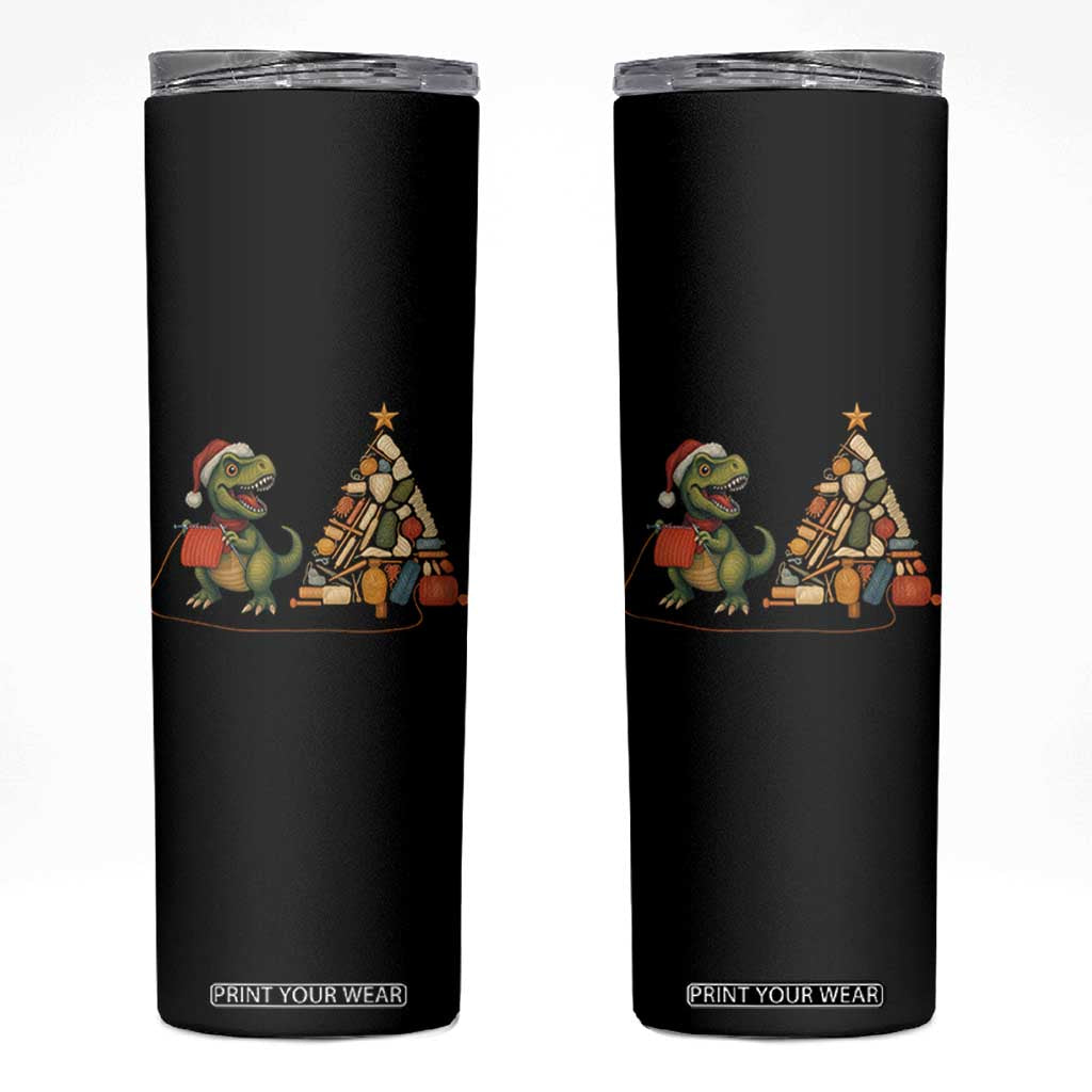 Christmas Dinosaur Knitting Skinny Tumbler Funny Yarn Tree Gift TS12 Black Print Your Wear