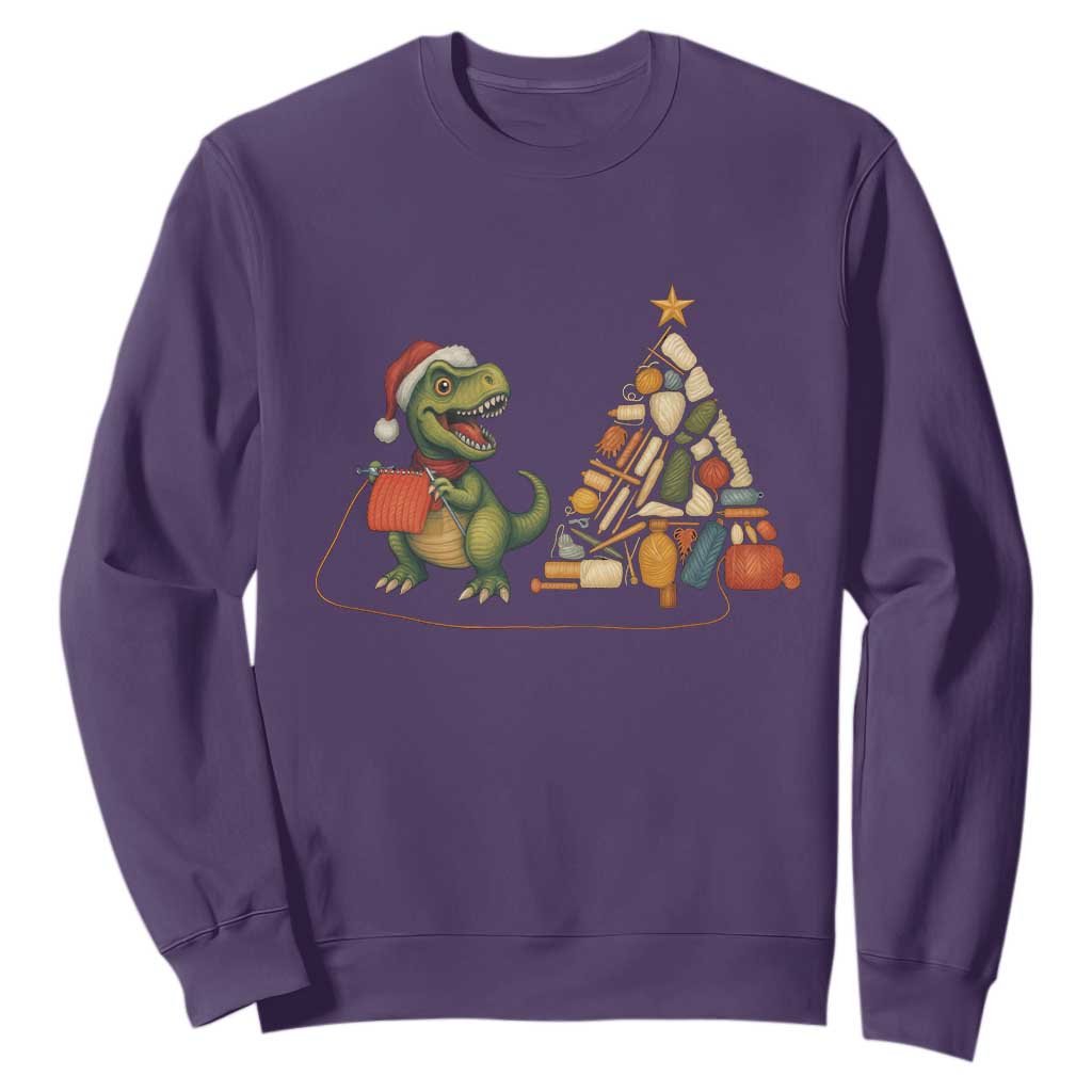 Christmas Dinosaur Knitting Sweatshirt Funny Yarn Tree Gift TS12 Purple Print Your Wear