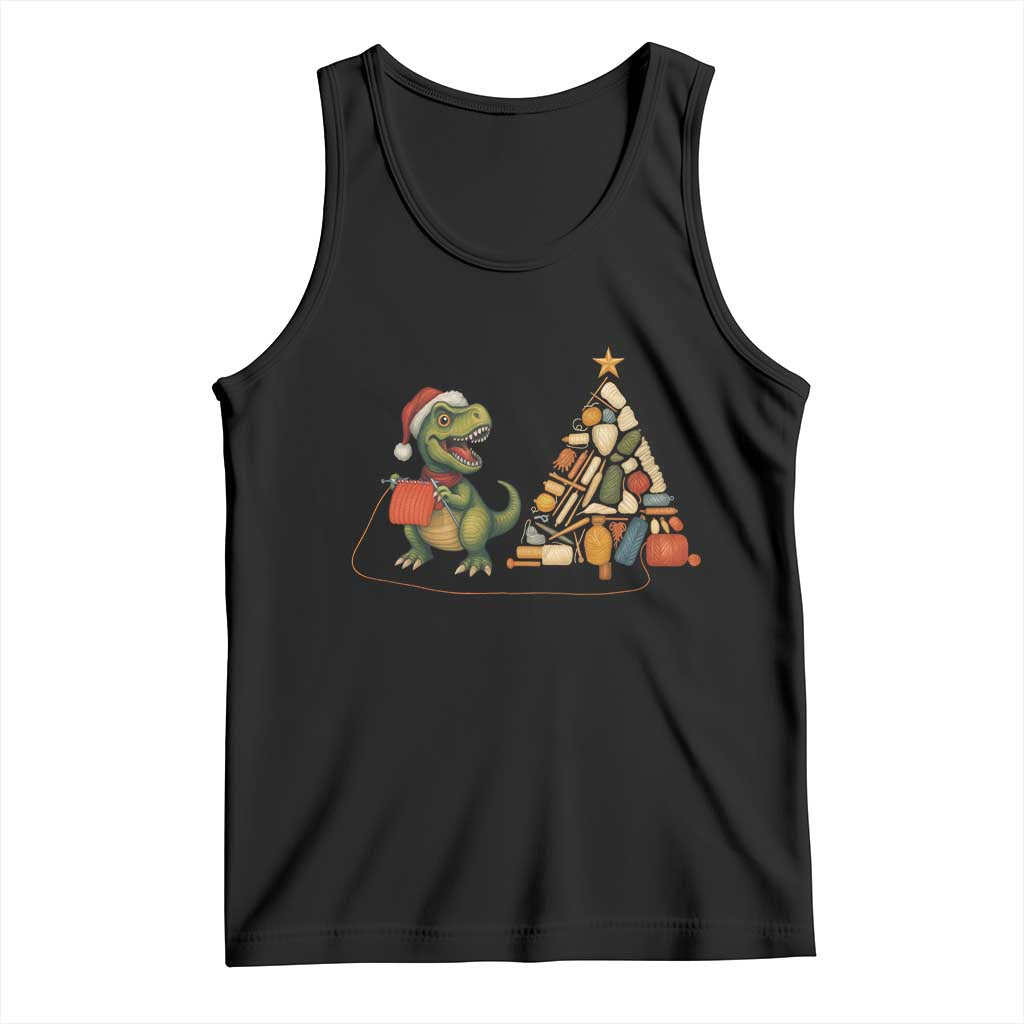 Christmas Dinosaur Knitting Tank Top Funny Yarn Tree Gift TS12 Black Print Your Wear