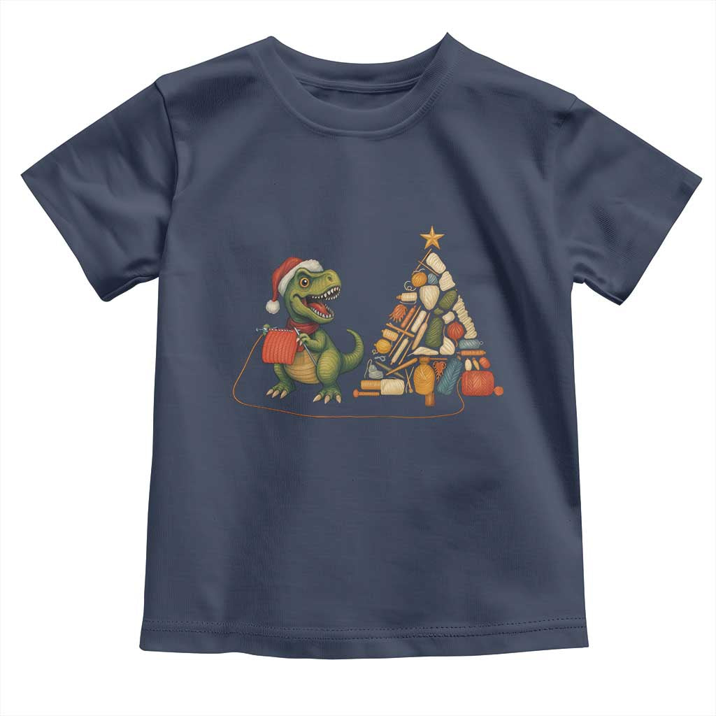 Christmas Dinosaur Knitting Toddler T Shirt Funny Yarn Tree Gift TS12 Navy Print Your Wear