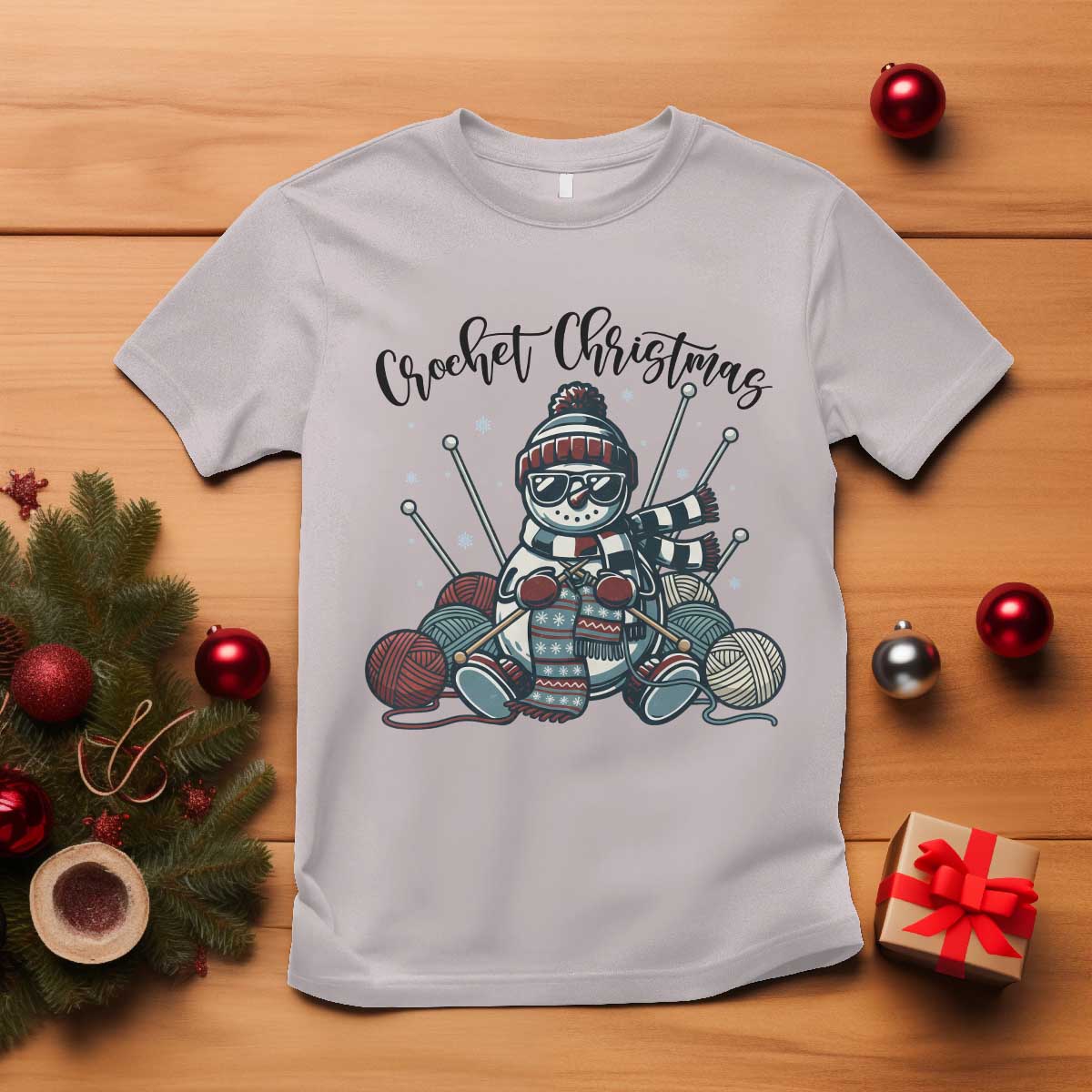 Crochet Christmas T Shirt Funny Snowman Crocheting Gift TS12 Ice Gray Print Your Wear