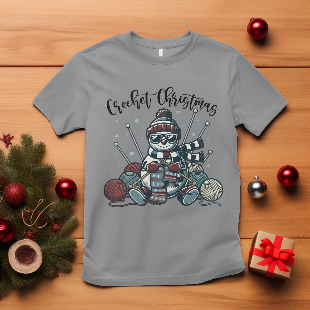 Crochet Christmas T Shirt Funny Snowman Crocheting Gift TS12 Sport Gray Print Your Wear