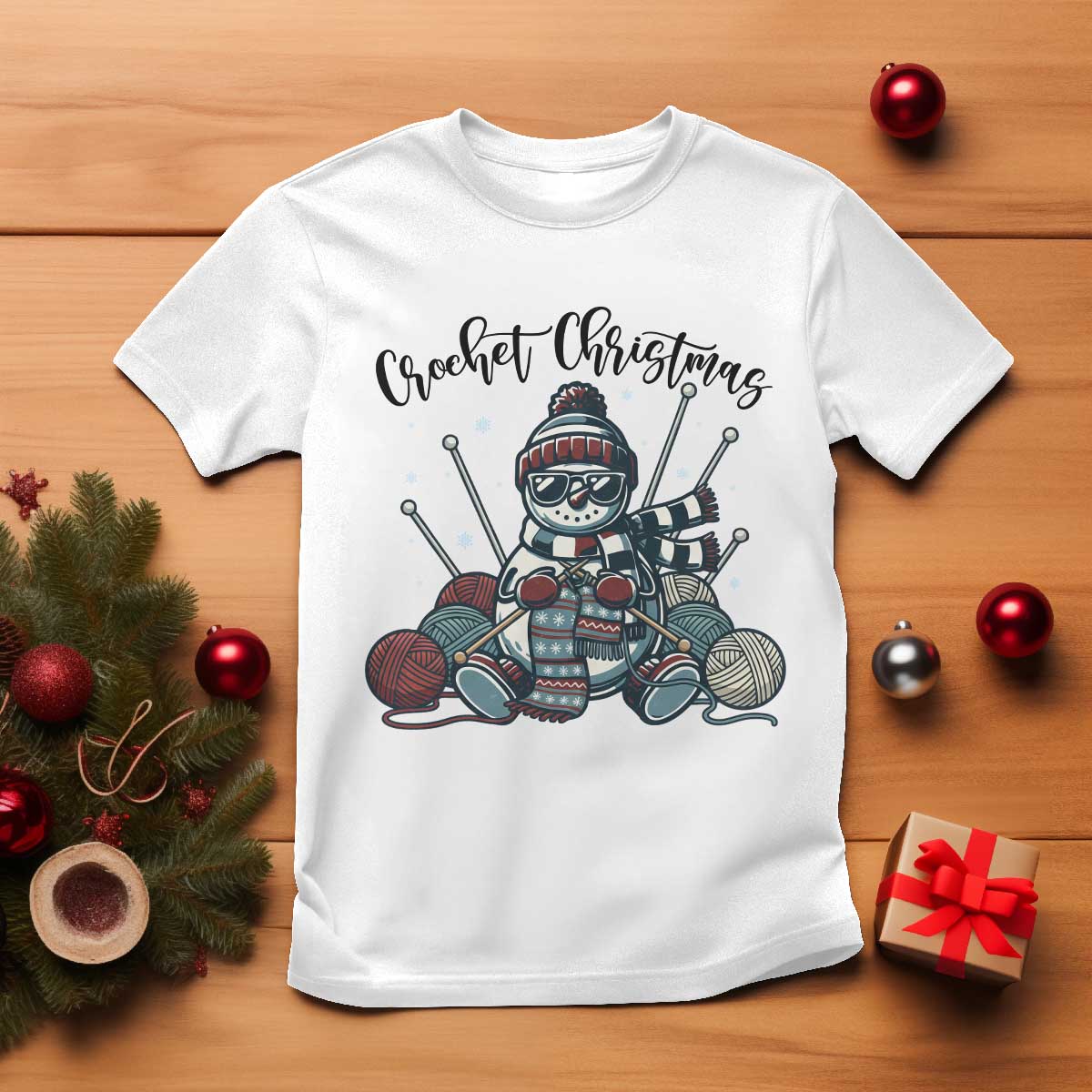 Crochet Christmas T Shirt Funny Snowman Crocheting Gift - Print Your Wear