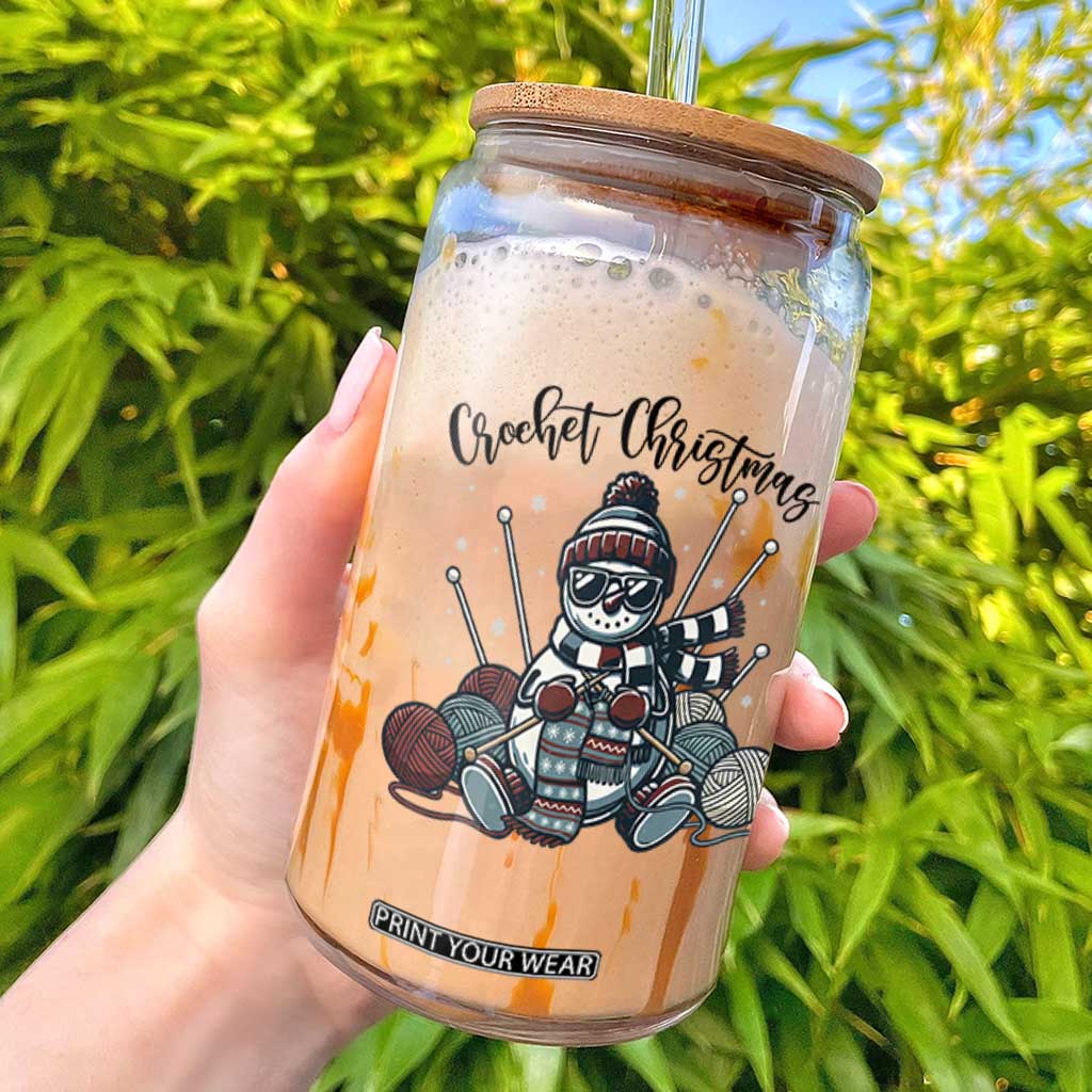 Crochet Christmas Glass Can Funny Snowman Crocheting Gift TS12 White Print Your Wear