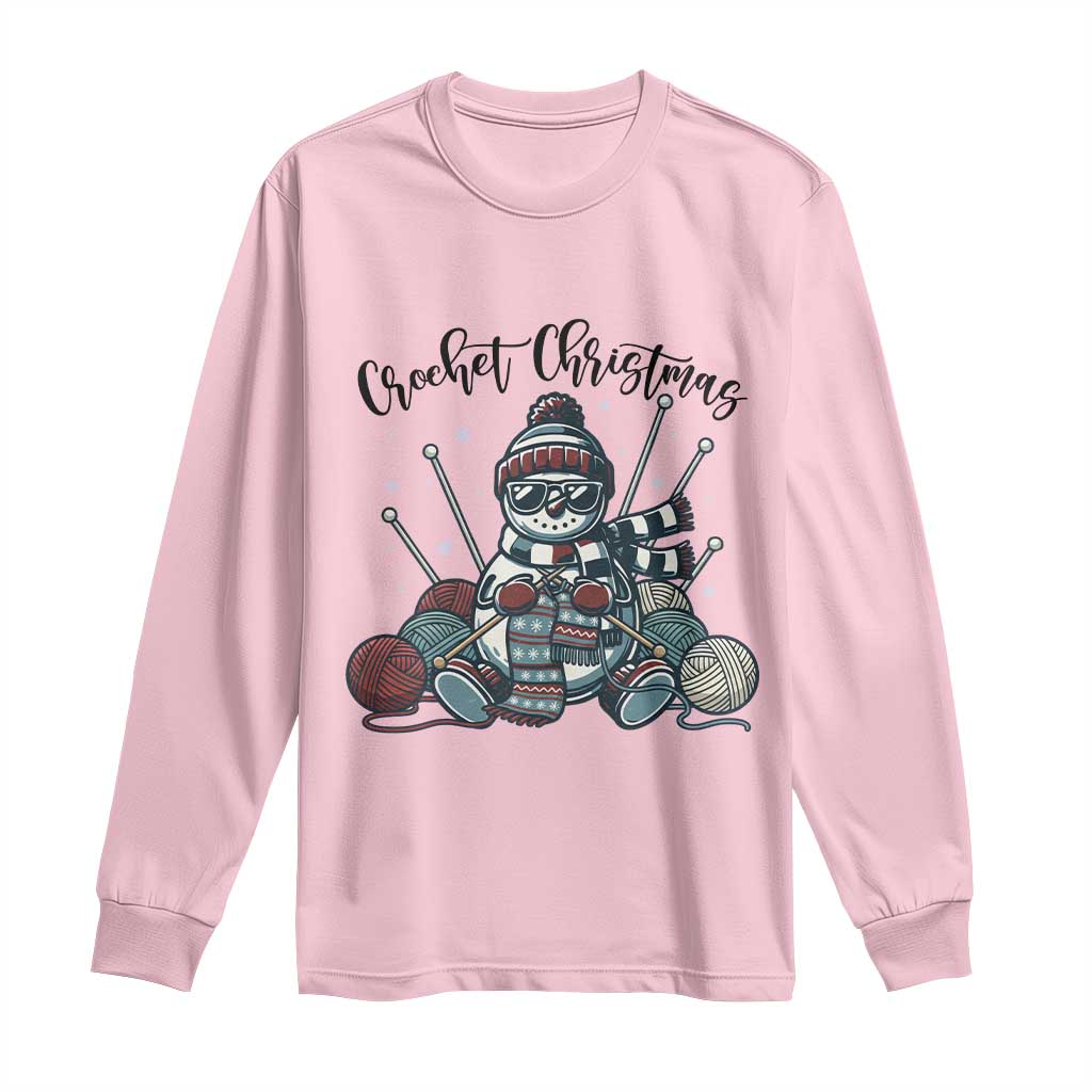 Crochet Christmas Long Sleeve Shirt Funny Snowman Crocheting Gift TS12 Light Pink Print Your Wear