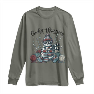Crochet Christmas Long Sleeve Shirt Funny Snowman Crocheting Gift TS12 Military Green Print Your Wear
