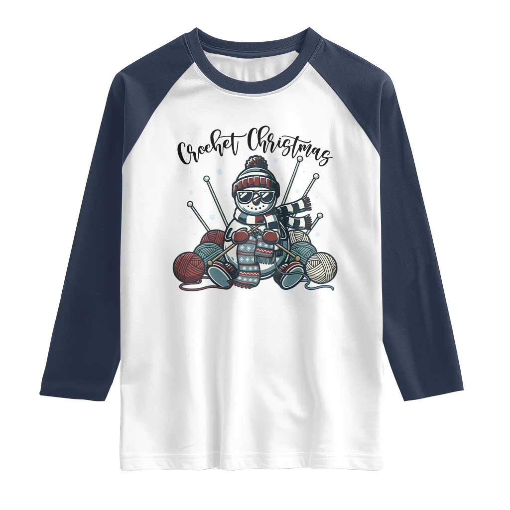 Crochet Christmas Raglan Shirt Funny Snowman Crocheting Gift TS12 White Navy Print Your Wear
