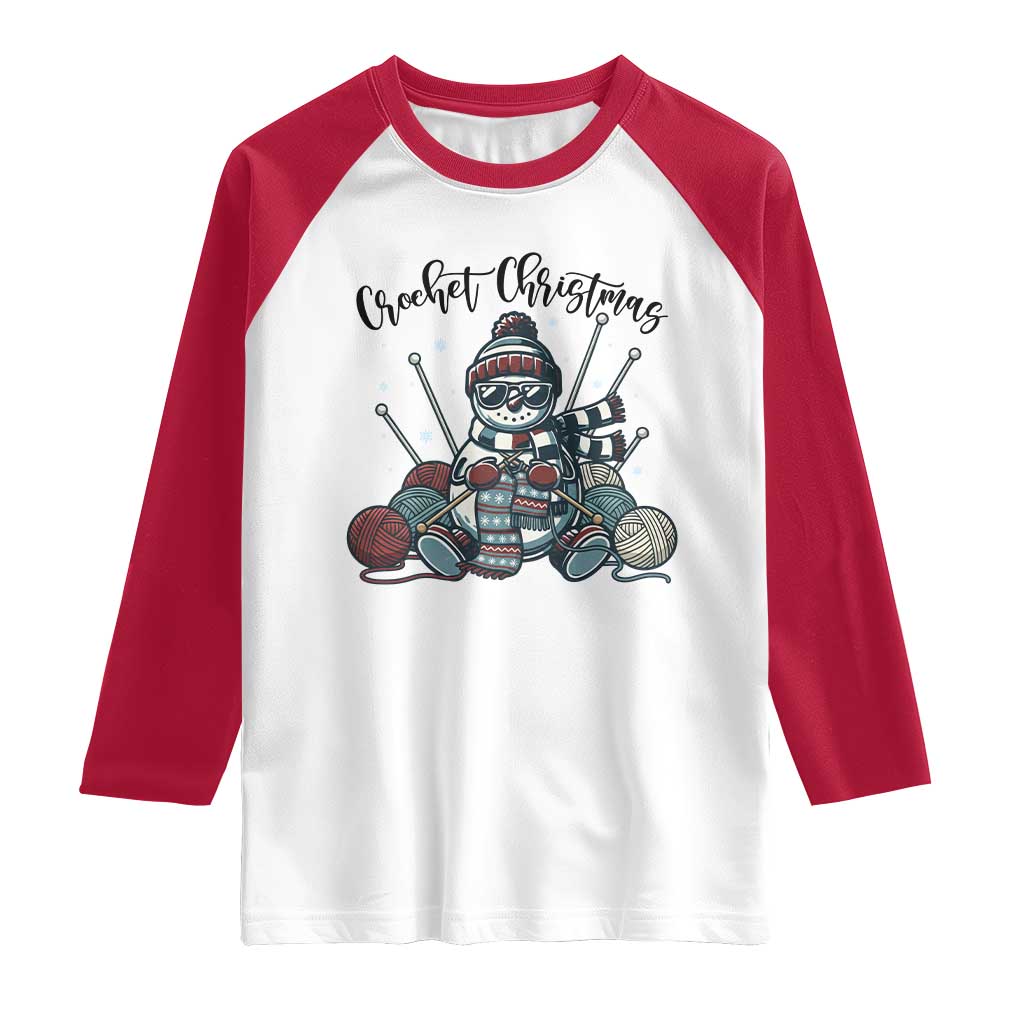 Crochet Christmas Raglan Shirt Funny Snowman Crocheting Gift TS12 White Red Print Your Wear