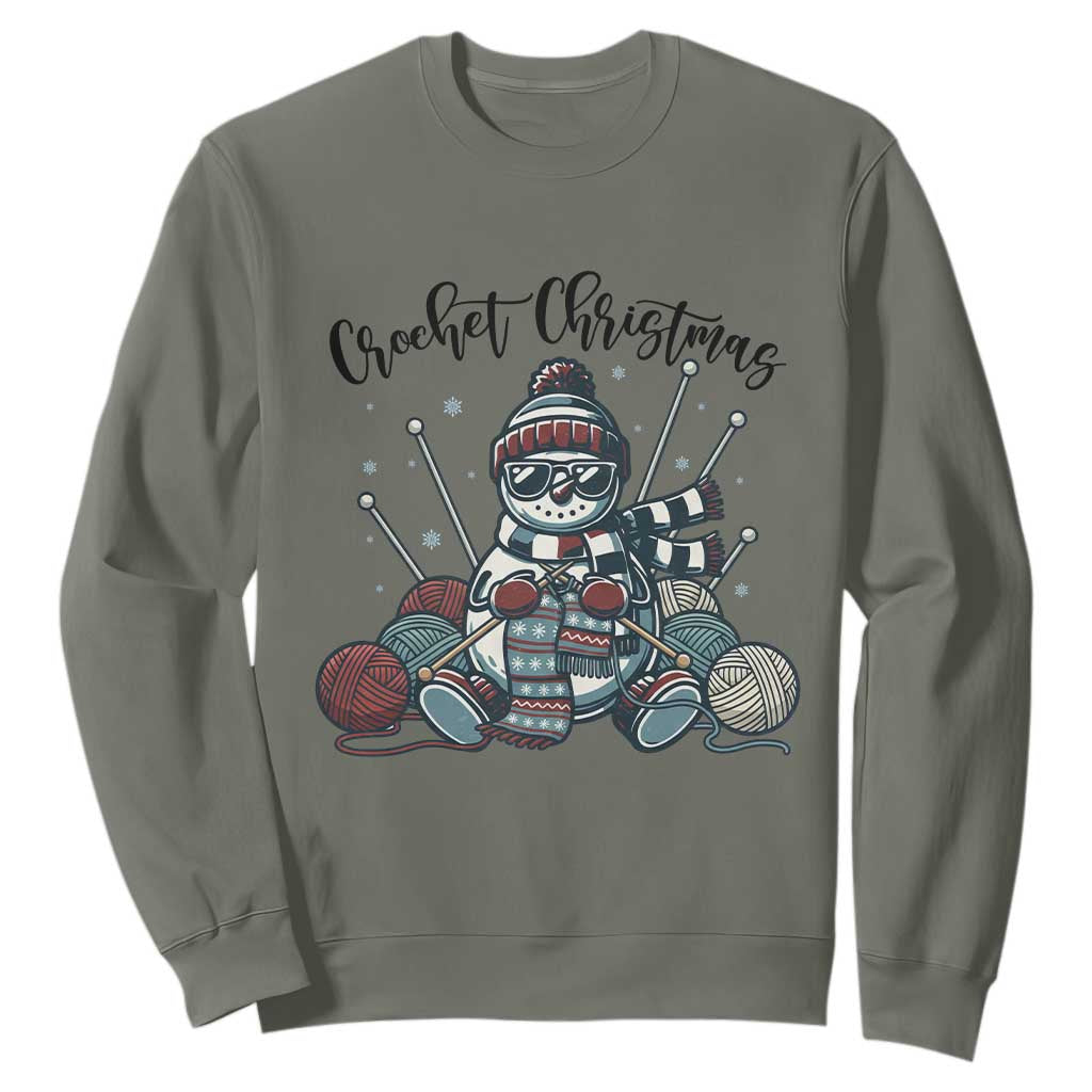 Crochet Christmas Sweatshirt Funny Snowman Crocheting Gift TS12 Military Green Print Your Wear